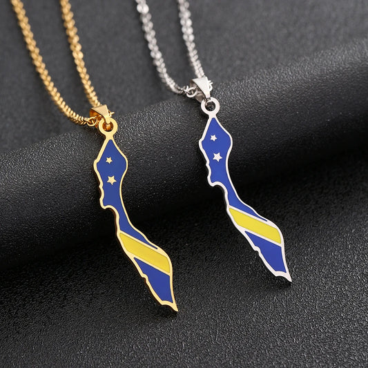 Curacao Map Flag Pendant Necklace Stainless Steel For Women Girls Gold Silver Color Charm Fashion Femal Choker Jewelry Gift