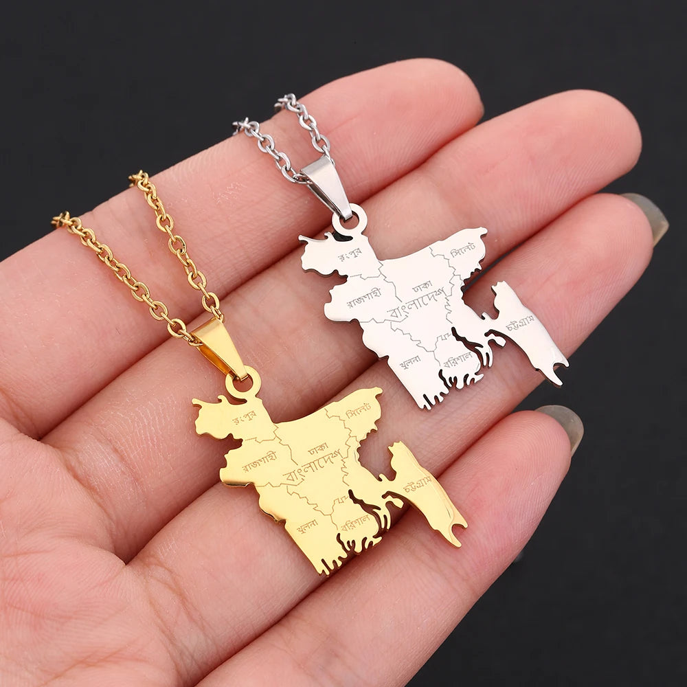 Fashion New Bangladesh Map Pendant Necklace Stainless Steel For Women Men Gold Silver Color Charm Bangladeshi Maps Jewelry Gifts