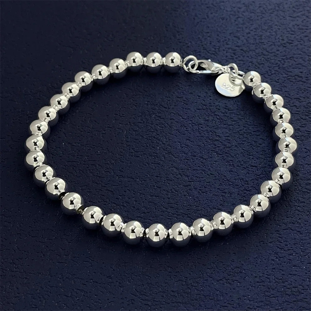 18-20CM 925 Sterling Silver Bracelet Exquisite 6MM Beads Women Fashion Wedding Party Gift Jewelry