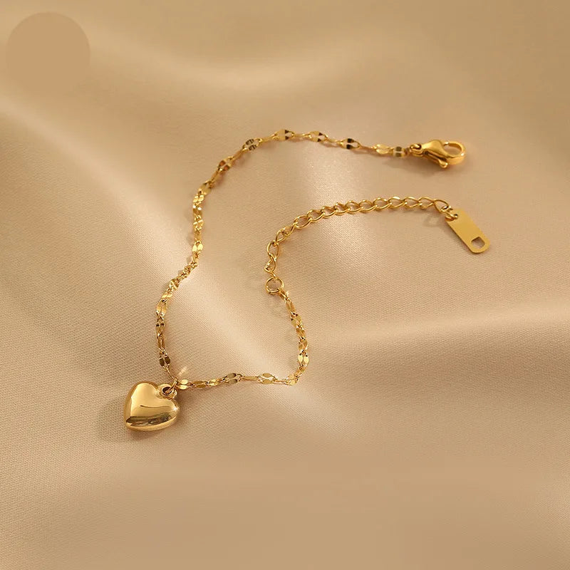 316L Stainless Steel Gold Color Love Heart Charm Bracelet For Women High Quality Girls Wrist Jewelry Wedding Gift Bijoux