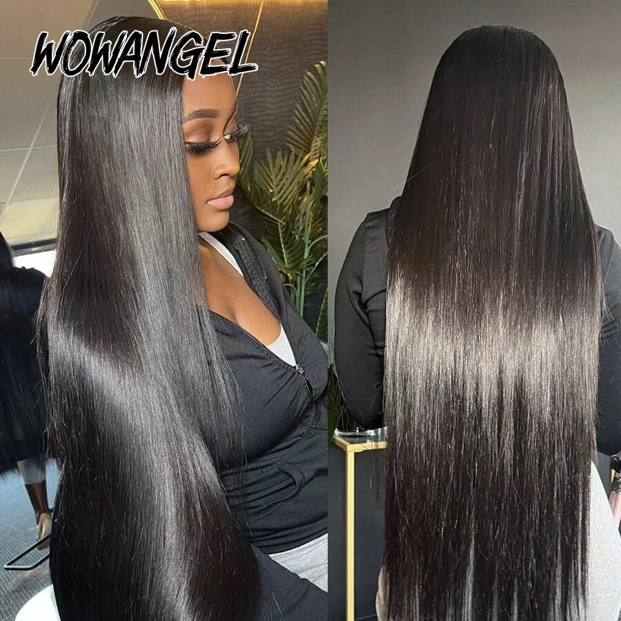 Wow Angel 36inch Jet Black Glueless Wigs 5x5 HD Lace Closure Human Hair Wigs Pre Plucked Straight Ready to Go Wigs For Woman