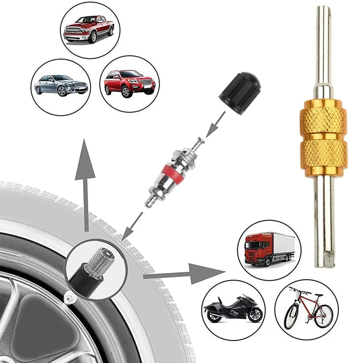 Car Bicycle Slotted Handle Tire Valve Stem Core Remover Screwdriver Tire Repair Install Tool Kit Auto Motorcycle Accessories