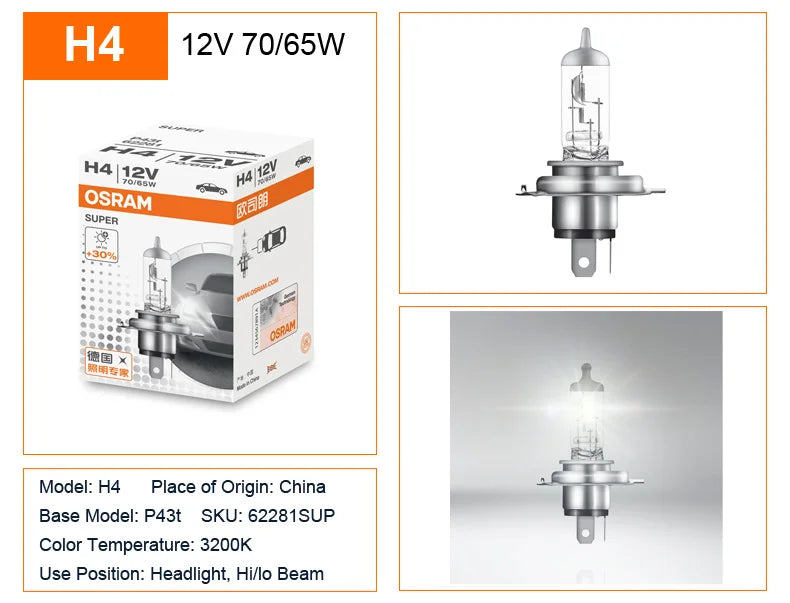 OSRAM Original H1 H4 H3 H7 12V 55W 65W 100W Yellow Light Standard Lamp 3200K Headlight Fog Lamp Car Halogen Bulb OEM Quality 1X