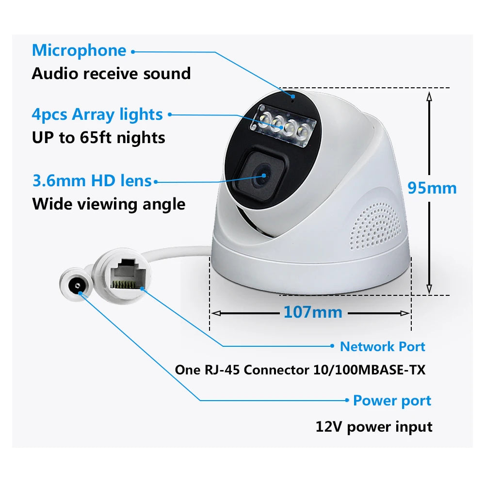 8MP 4K  POE IP Camera Audio Outdoor H.265 Onvif Wide Angle 2.8mm AI Color Night Vision Home CCTV Video Surveillance Security