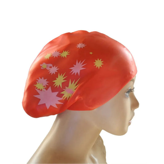 Large Size Long Hair Swimming Cap Fashionable Elastic Star Pattern Swim Gear Waterproof Silica Gel Silicone Swimming Cap Lady