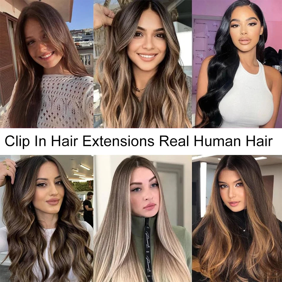 Clip in Hair Extensions Straight Per Set with 18 Clips 120G Double Weft Virgin 100% Human Hair Natural Black Color For Women