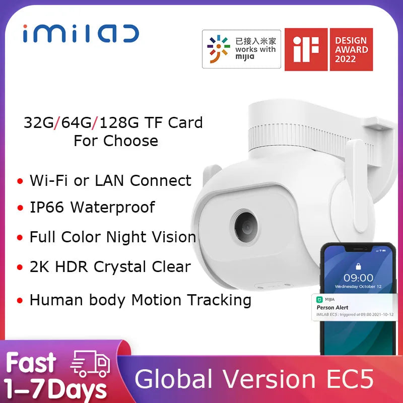 IMILAB EC5 IP Camera Smart 2K Security protection Outdoor Camera IP66 Support Wifi & LAN Connect Smartphones Control