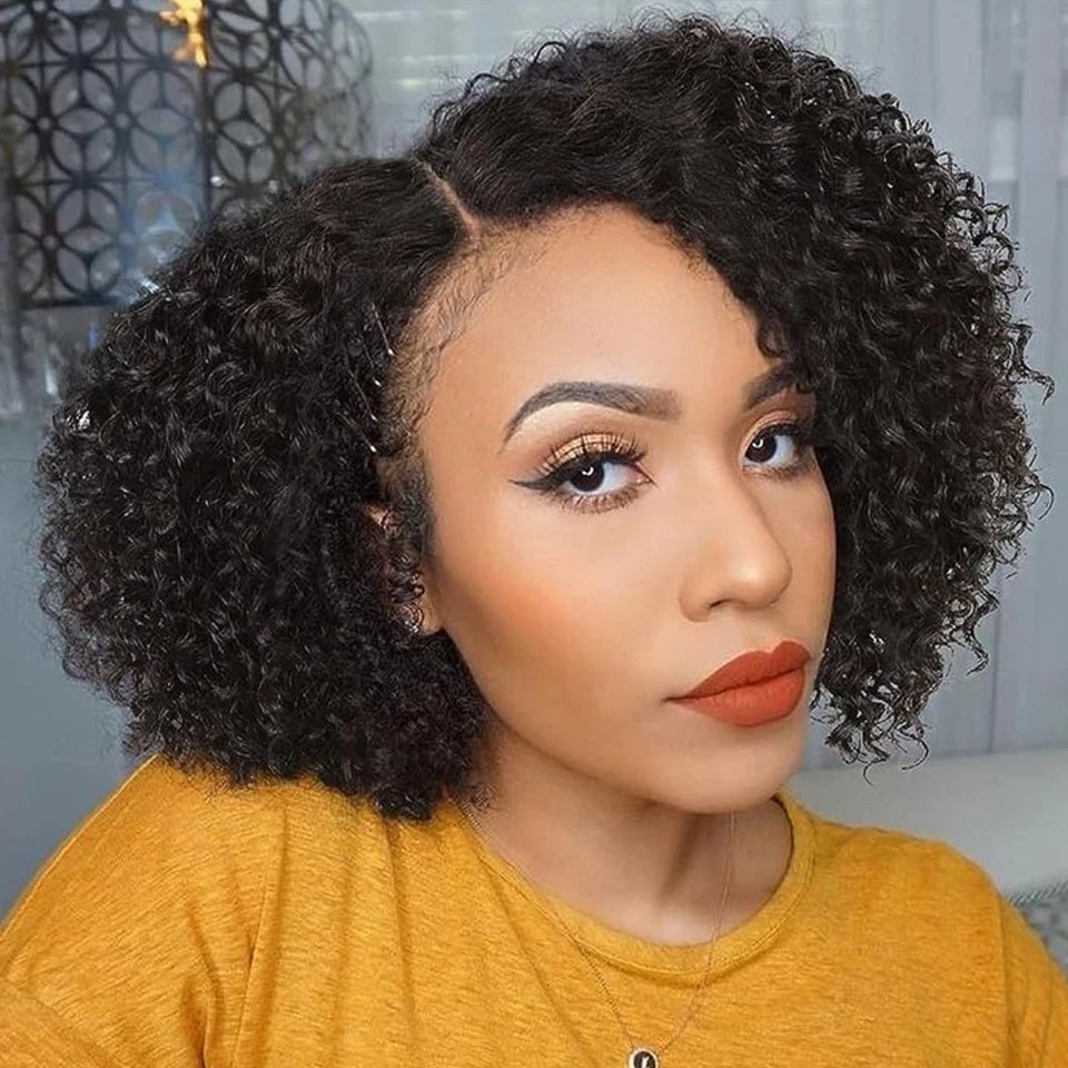 Short Bob Lace Wig Afro Kinky Curly Brazilian Deep Curly Human Hair Wig With Baby Hair Pixie Water Wave Bob Wig For Black Women