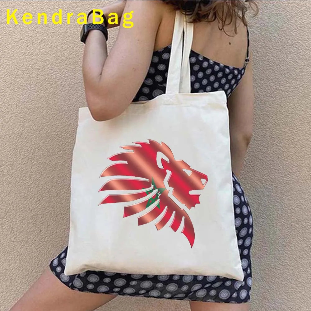 Casablanca Morocco Map Flag Travel Souvenir Moroccan Girl Love Heart Shoulder Canvas Totes Bag Harajuku Shopping Cotton Handbags