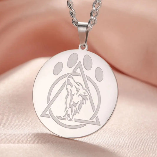 LIKGREAT Therian Wolf Claw Necklace for Women Men Stainless Steel Animal Medallion Pendant Prtotect Amulet Jewelry Gifts