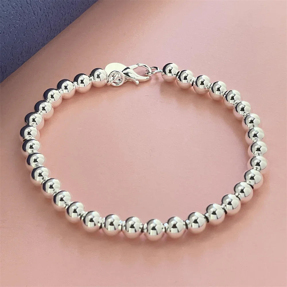 18-20CM 925 Sterling Silver Bracelet Exquisite 6MM Beads Women Fashion Wedding Party Gift Jewelry