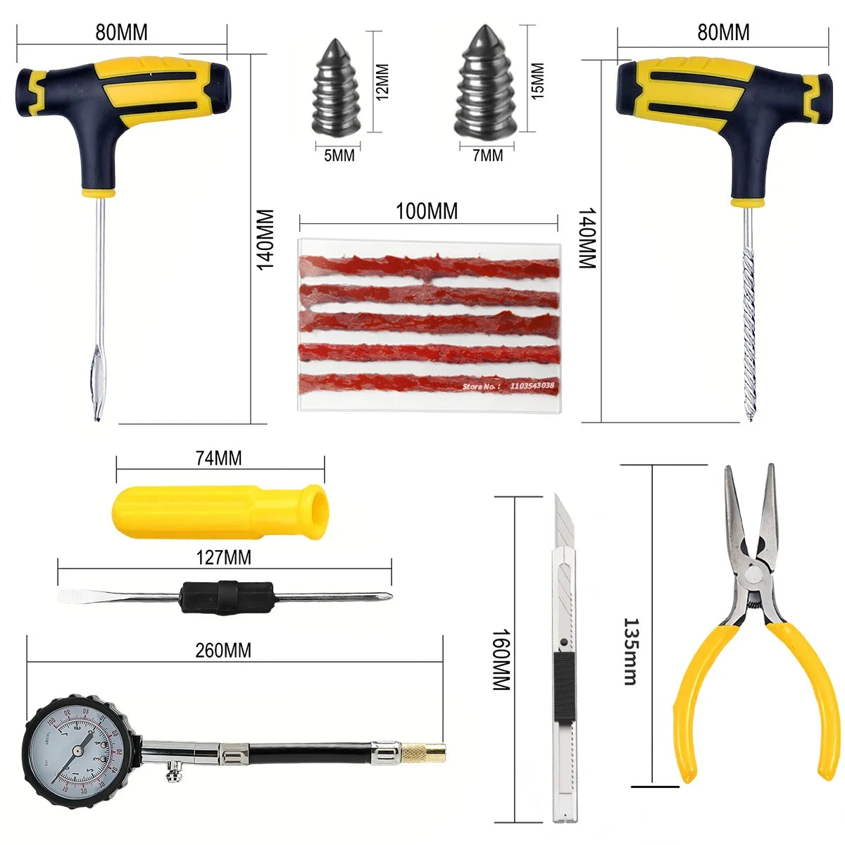 Car Tire Repair Kit Puncture Plug Tools Tyre Puncture Emergency for Universal Tire Strips Stiring Glue Repair Tool Kit