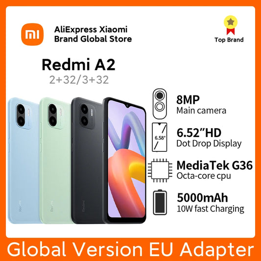 Xiaomi Redmi A2 Global Version Smartphone 2GB/3GB 32GB MTK Helio G36 5000mAh Battery 6.52" HD+ Display 8MP Cell Phone