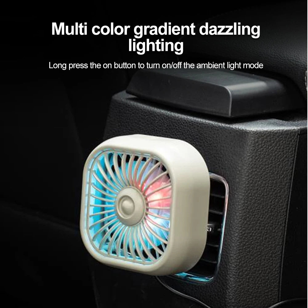 Car Mini Fan USB Charging Air Outlet Electric Fan LED Light Seven-blade Turbo Fan Car Electrical Appliances Supplies