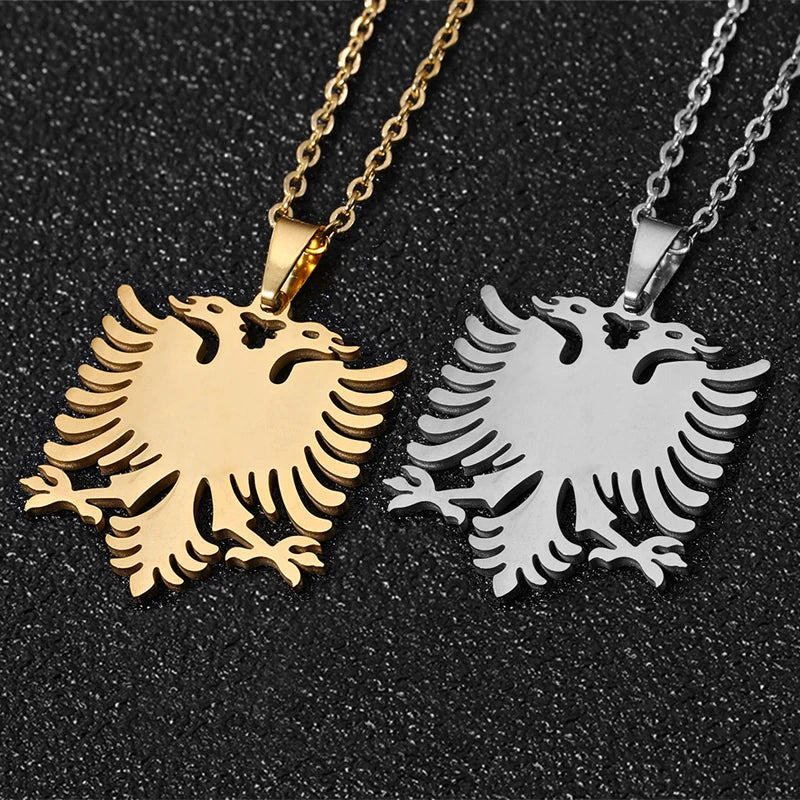 Fashion Albania Eagle Pendant Necklace for Women Men Gold/Silver Color Party Engagement Annivers Stainless Steel Jewelry Gifts