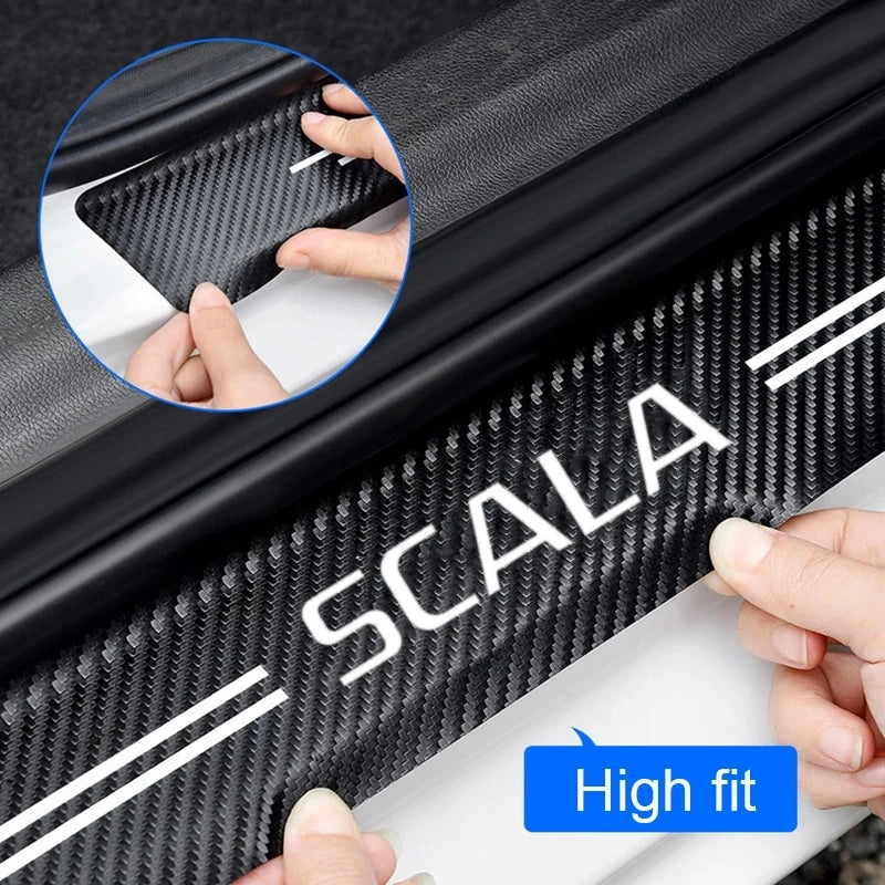 Luminous Carbon Fiber Car Trunk Door Sill Threshold Stickers Decals for Skoda Scala Logo Yeti Rapid Vision Roomster Accessories