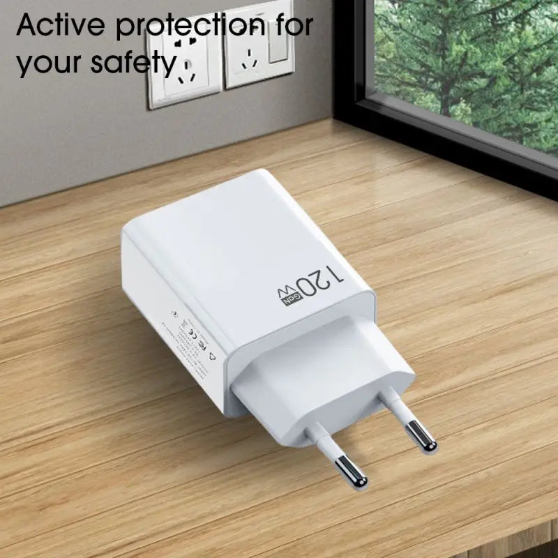 120W USB Fast Charger Quick Charge 5.0 EU/US/UK Plug Phone Charger Type-C Cable For Huawei Samsung Xiaomi QC3.0 USB Wall Charger