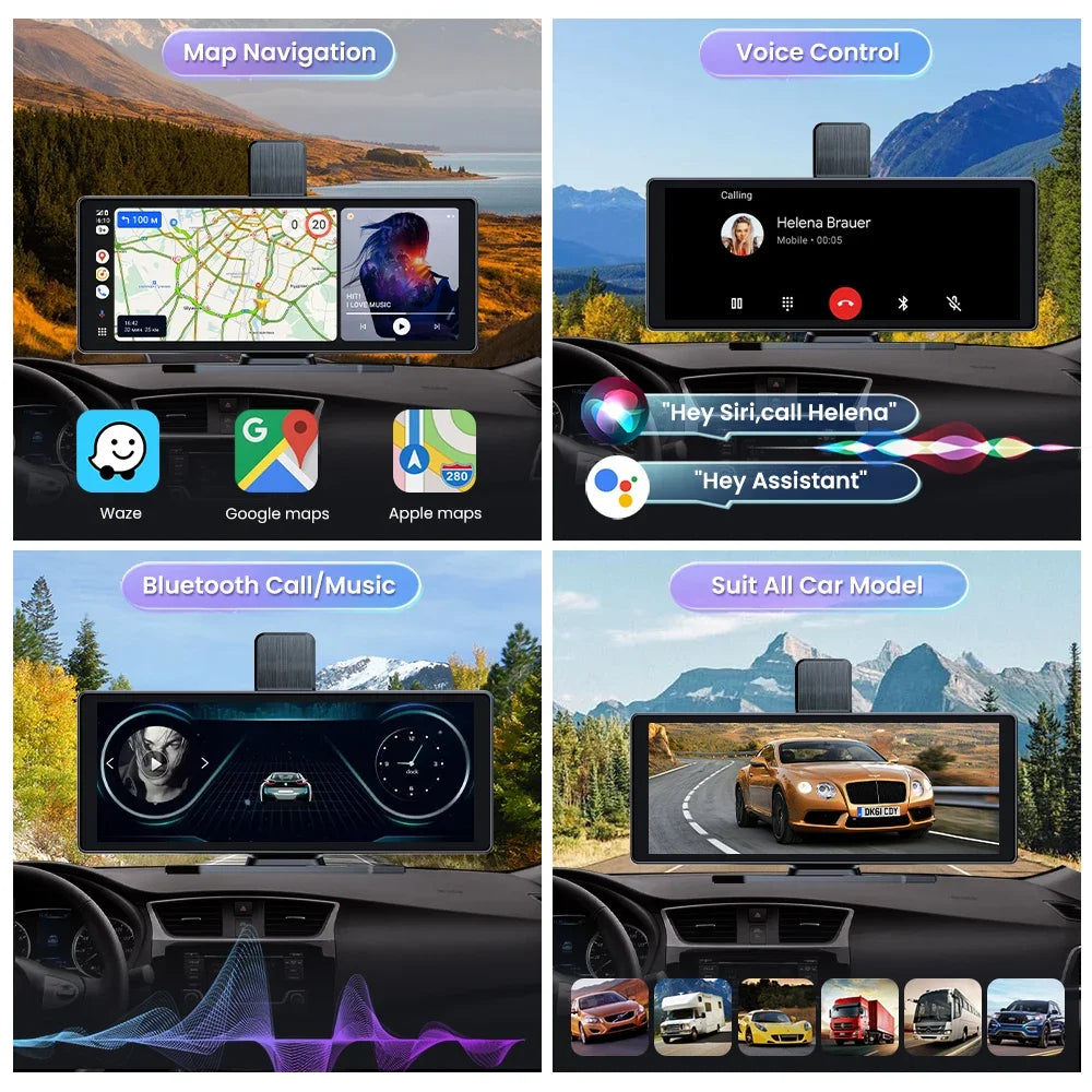 Aprilboy 10.26" Car Intelligent Screen with 4K 360° Rotation Dash Cam Wireless CarPlay & Android Auto AUX FM Bluetooth WIFI