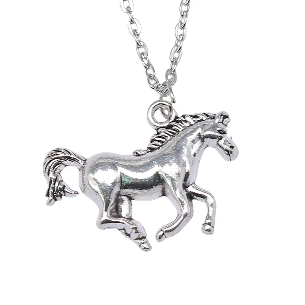 Dropshipping Antique Silver Color 30x22mm Horse Pendant Necklace For Women