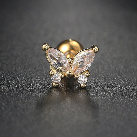 1pc Piercing Butterfly Earrings Daith Women Trend Gold Color Zircon Tragus Helix Ear Stud Rook Fashion Cartilage Body Jewelry