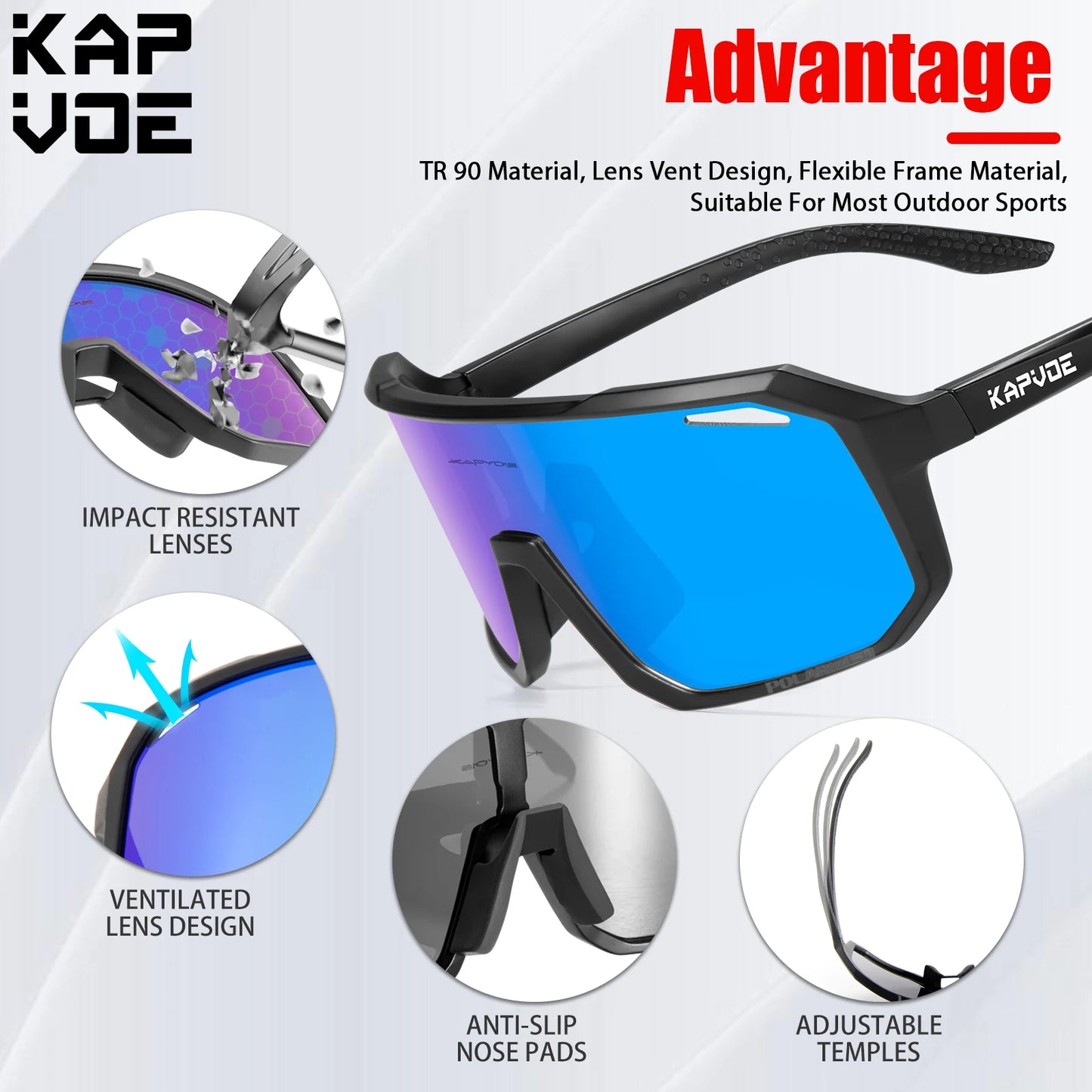 Kapvoe Cycling Glasses Men Cycling Sunglasses MTB UV400 Polarized Built-in Myopia Frame Bicycle Goggles Outdoor Sports Eyewear