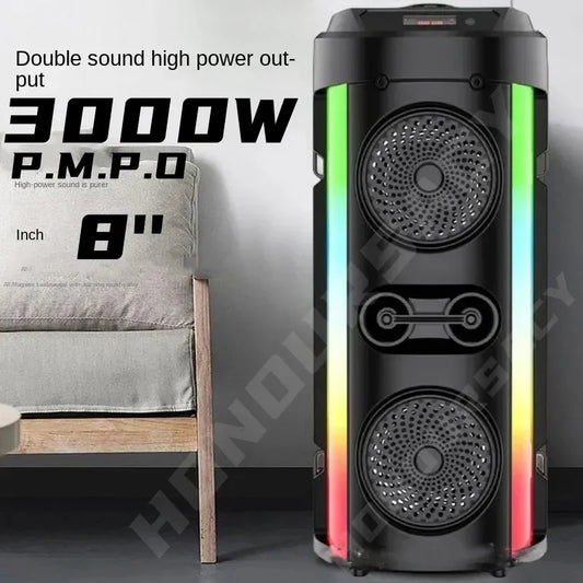 Karaoke Sound Box Caixa De Som 3000W P.M.P.O RGB Color Party DJ Sound Box Outdoor Portable Dual Horn Stereo Subwoofer FM/TWS/US