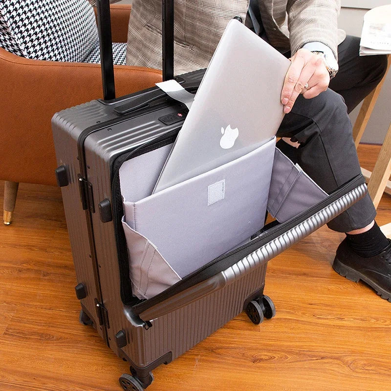 Aluminium Frame Trolley Luggage Business Travel Suitcase On Wheels Suitcase Laptop Bag Rolling luggage With Micro USB Package