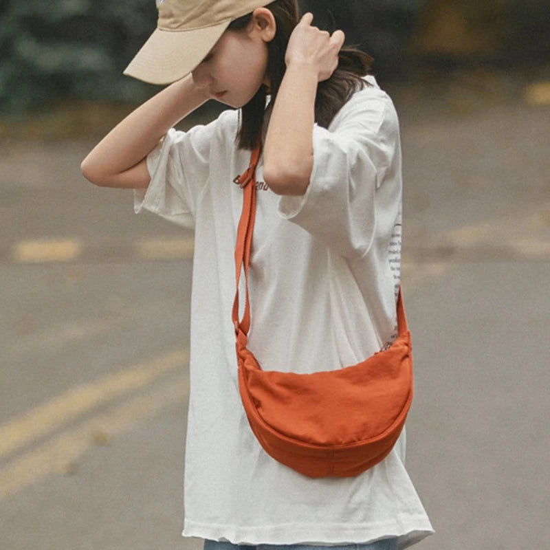 Women Half Moon Shape Crossbody Chest Bag Casual Nylon Shoulder Bag Female Large Capacity Tote Solid Lady Travel Shopper Handbag