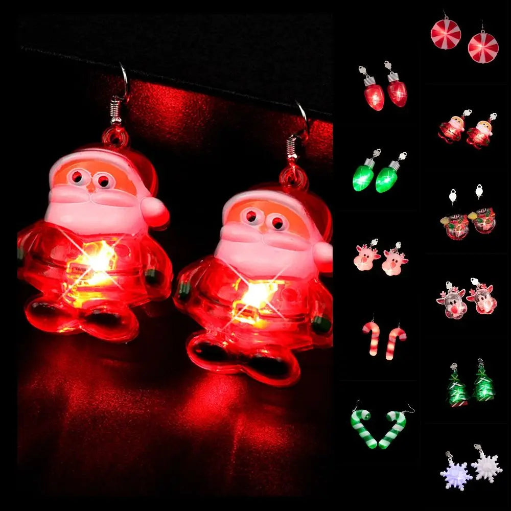 Electric Merry Christmas Earrings Santa Claus Christmas Tree Xmas Dangle Ear Clips Shiny Jewelry LED Drop Earrings Girls