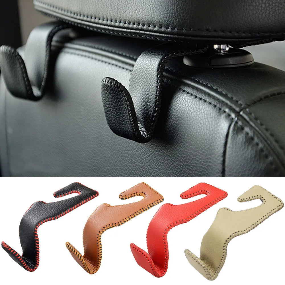 Car Seat Headrest Hooks Leather Hidden Back Hanger Storage Holder Organizer Rear Rack For Purses Bags Interior Accessories