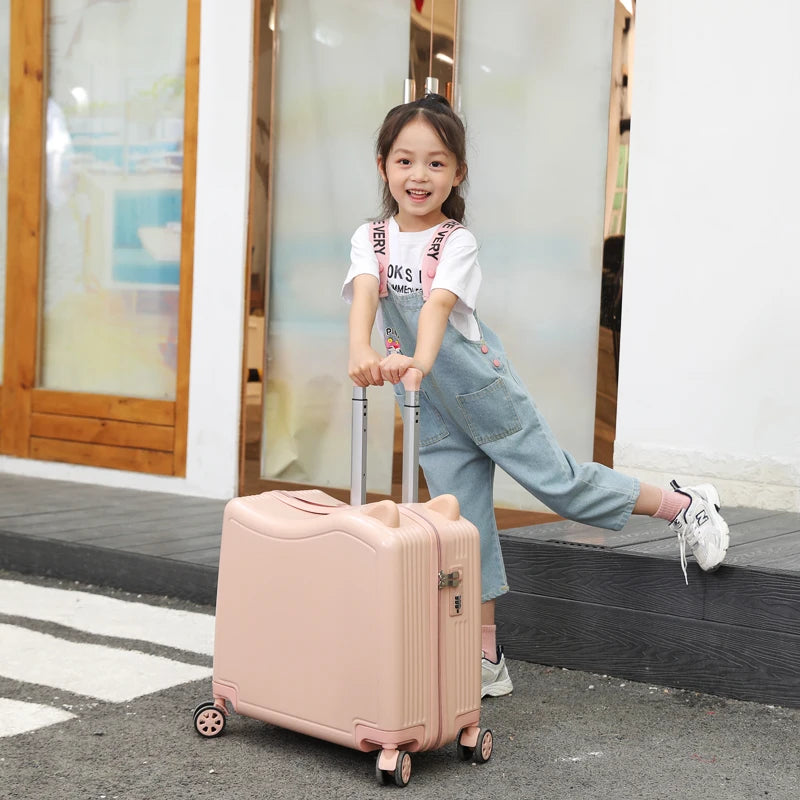 Kids Luggage lovely Travel Suitcase on spinner wheels Sit and ride Children Travel Password Box Carry on Trolley Luggage Bag