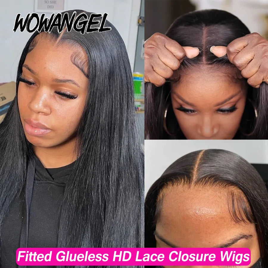 Wow Angel 36inch Jet Black Glueless Wigs 5x5 HD Lace Closure Human Hair Wigs Pre Plucked Straight Ready to Go Wigs For Woman