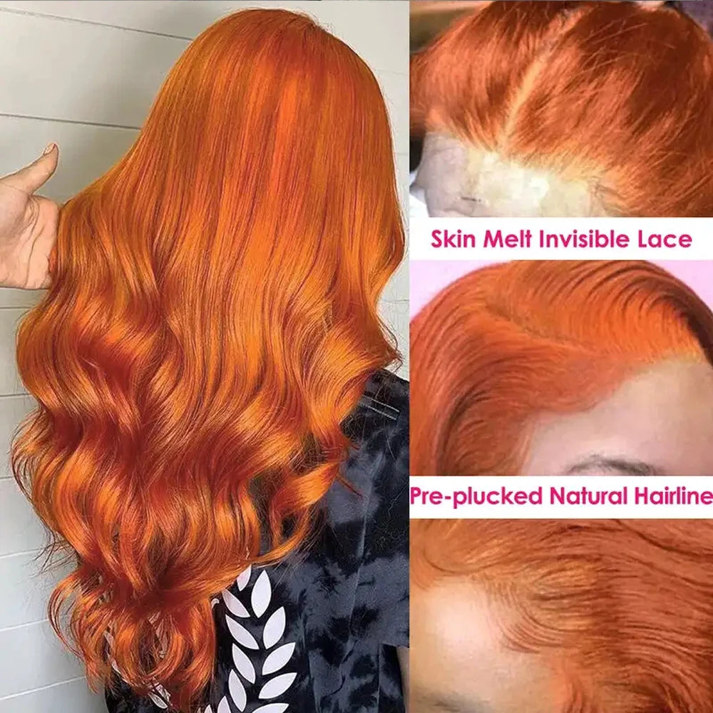 350 Body Wave Lace Frontal Wigs Human Hair 200% Ginger Orange Brazilian Glueless 13x4 Lace Front Human Hair Wigs For Black Women