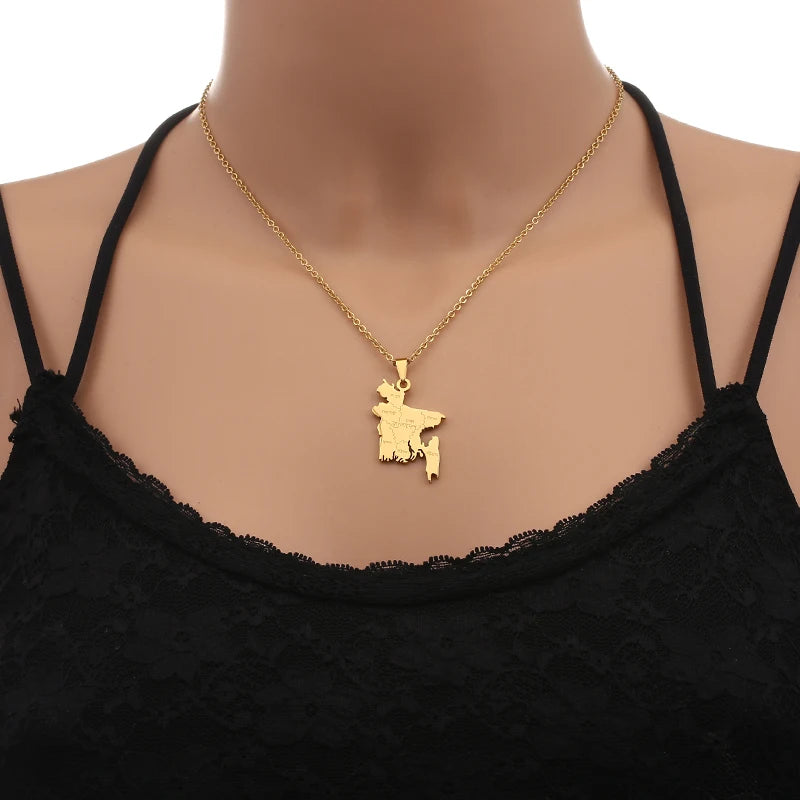 Fashion New Bangladesh Map Pendant Necklace Stainless Steel For Women Men Gold Silver Color Charm Bangladeshi Maps Jewelry Gifts