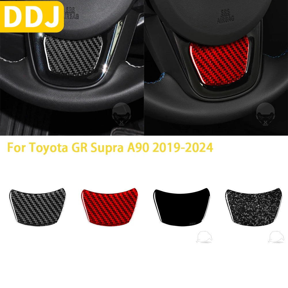 For Toyota GR Supra A90 A91 MK5 2019-2024 Accessories Carbon Fiber Car Interior Chin Steering Wheel Trim Sticker Decoration