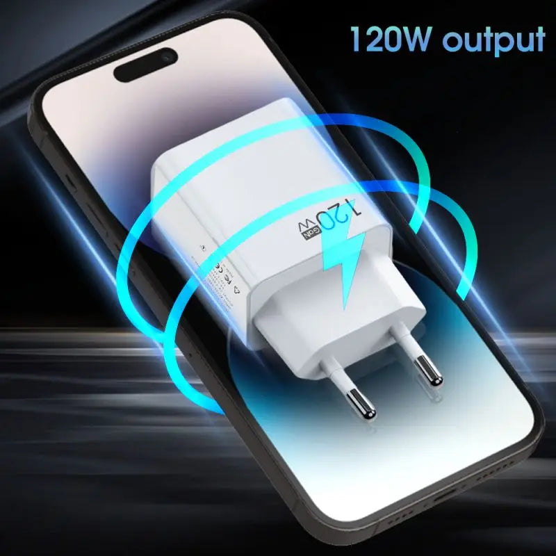 120W USB Fast Charger Quick Charge 5.0 EU/US/UK Plug Phone Charger Type-C Cable For Huawei Samsung Xiaomi QC3.0 USB Wall Charger