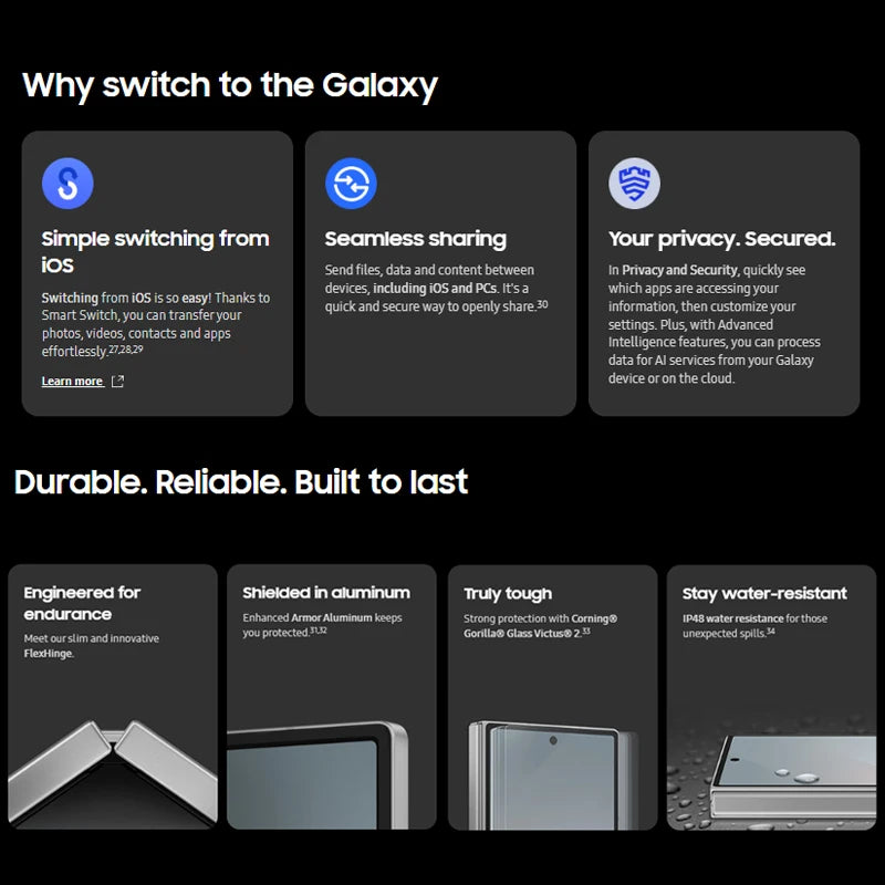 Samsung Galaxy Z Fold6 Global Version Octa-Core 50MP Dual-SIM 4400mAh 2160 x 1856 Dynamic AMOLED 2X Smartphone fold