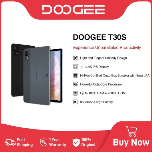 World Premiere DOOGEE T30S Tablet 11" 2.4K TÜV Certified 16GB(6+10) 256GB T606 Octa Core 13MP Main Camera Quad Speakers 8580mAh