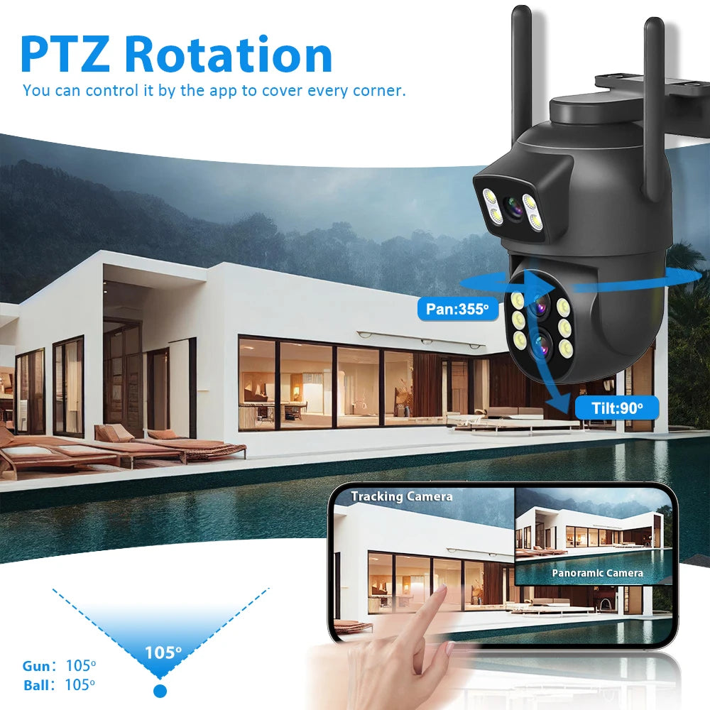 6MP WiFi Camera Outdoor 12MP 10X Zoom Three Lens Dual Screens CCTV Video Cam Auto Tracking Security Protection Surveillance