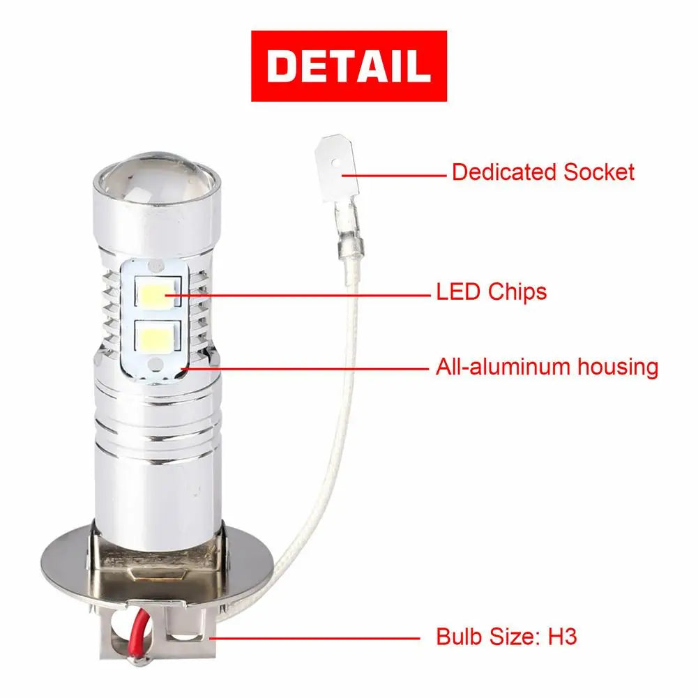 2 Pcs Car H3 Led Fog Light Bulb Conversion Kit Dc 12v-24v 100w 360 Degrees Super Bright Canbus 6000k White Car Accessories Drop