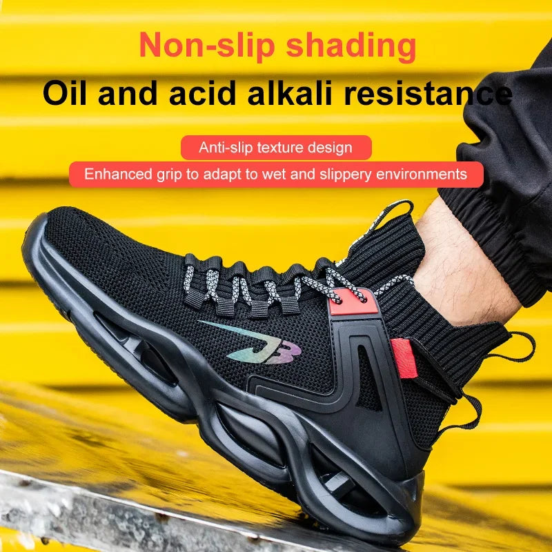 Luminous Steel Toe Boots For Men Non-slip Work Boots Indestructible Shoes Kitchen Restaurant Safety Boots Male Footwear 36-48