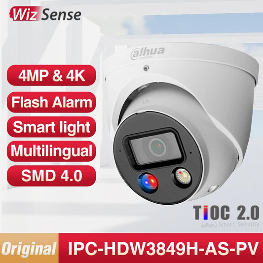 Dahua 4MP 4K Smart IP Camera Sound Light Alarm Security Protection Full Color Night Vision IPC-HDW3849H-AS-PV HDW3449H-AS-PV S4