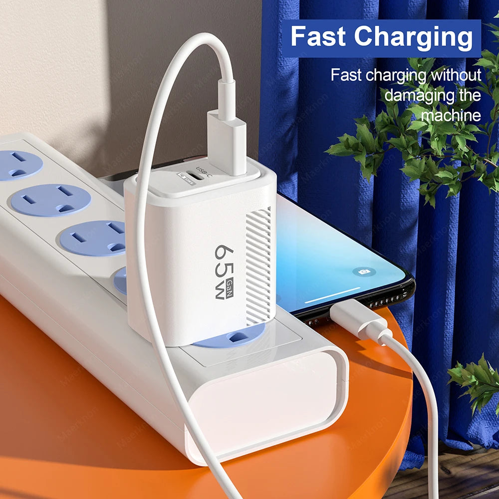 65W USB Fast Charge Charger GaN PD Type C EU/US Plug Wall Charger For iPhone 14 Xiaomi Samsung Huawei USB C Phone Charge Adapter