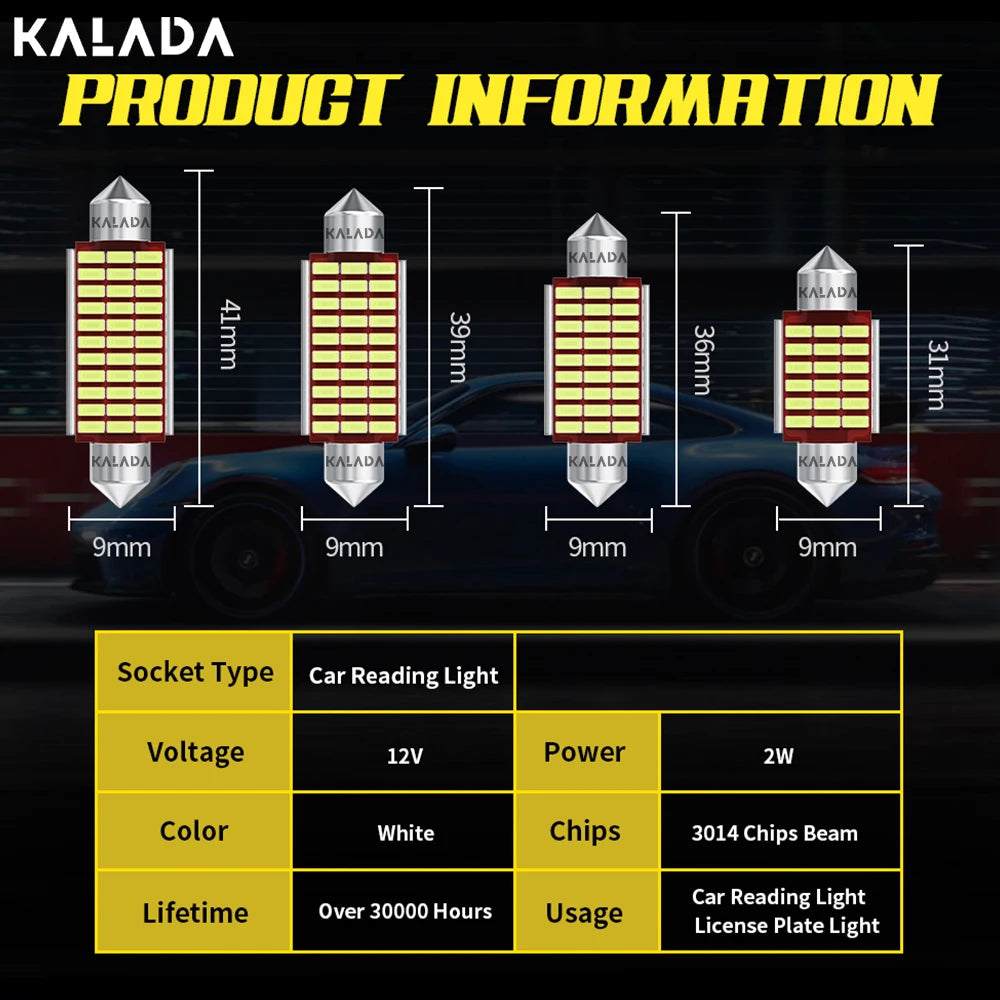 2x C10W C5W Led Bulbs Canbus 3014 SMD Festoon 31mm 36mm 39mm 42mm for Cars License Plate Lamp Interior Dome Reading Light White