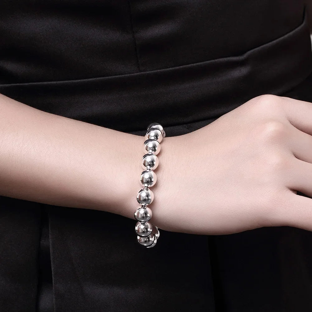 18-20CM 925 Sterling Silver Bracelet Exquisite 6MM Beads Women Fashion Wedding Party Gift Jewelry