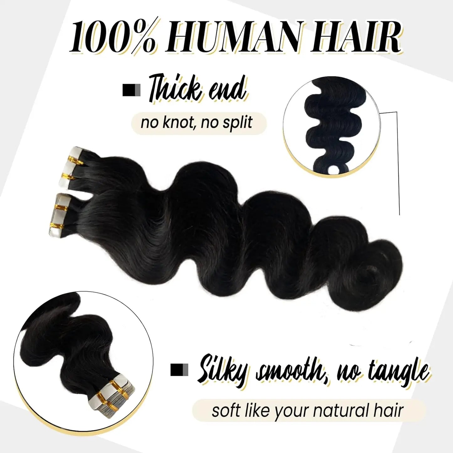 Tape In Human Hair Body Wavy Wave Extensions For Black Woman 100% Real Remy Human Hair Skin Weft Adhesive Glue Natural Black #1B