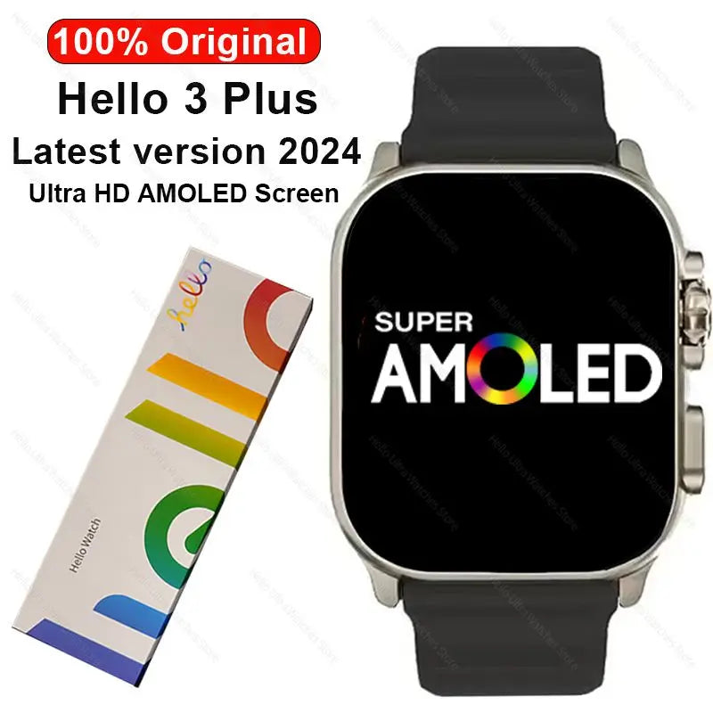 New Official Original Smart Hello Watch 3 Plus Ultra HD AMOLED 4G ROM NFC Compass Bluetooth Call 49mm Smartwatch 2024 Men Women