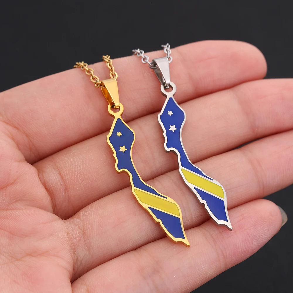 Curacao Map Flag Pendant Necklace Stainless Steel For Women Girls Gold Silver Color Charm Fashion Femal Choker Jewelry Gift