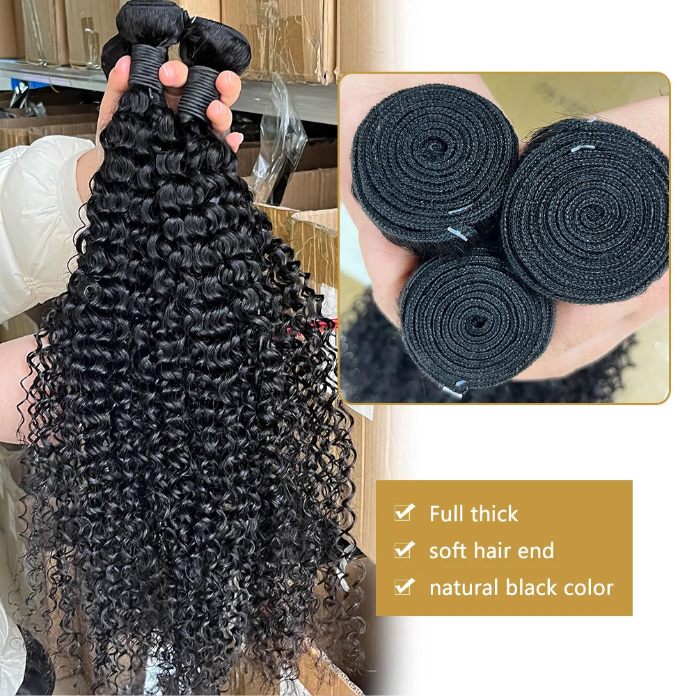 Curly Wave Bundles 26 inch Bundles Brazilian Hair Bundles Natural Black Color 1B 100% Human Hair Bundles Remy Hair Extensions