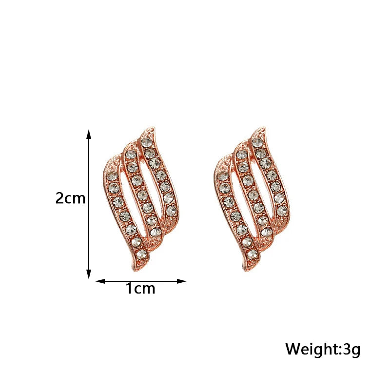 Rose Gold Color Crystal Women's Stud Earrings Hollow Wings Curved Small Earrings for Girls Hiphop Personality Mini Ear Jewelry